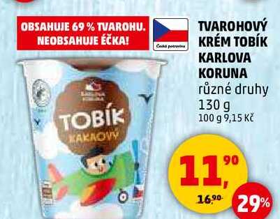 TVAROHOVÝ KRÉM TOBÍK KARLOVA KORUNA různé druhy, 130 g 