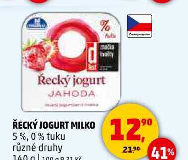 ŘECKÝ JOGURT MILKO 5%, 0% tuku různé druhy, 140 g