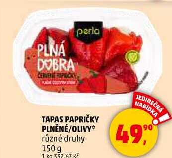 TAPAS PAPRIČKY PLNĚNÉ/OLIVY různé druhy, 150 g  