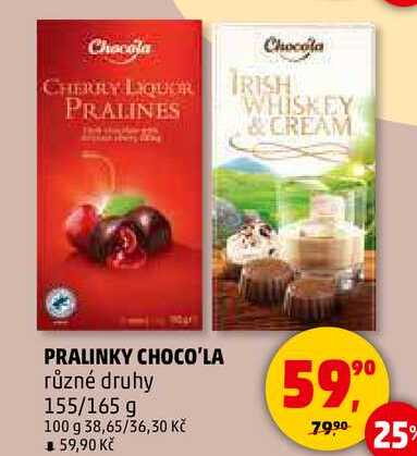 PRALINKY CHOCO'LA různé druhy, 155/165 g 
