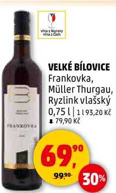 VELKÉ BÍLOVICE Frankovka, Müller Thurgau, Ryzlink vlašský, 0,75 l