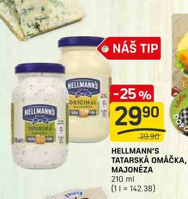 HELLMANN'S TATARSKÁ OMÁČKA, MAJONÉZA 210 ml 
