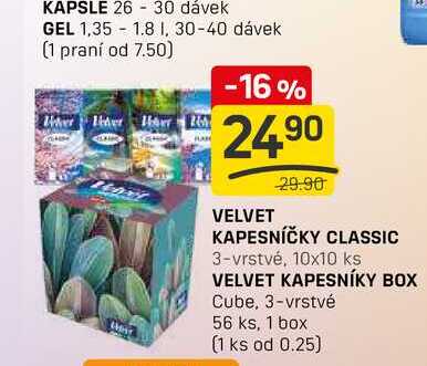 VELVET KAPESNÍKY BOX Cube, 3-vrstvé 56 ks, 1 box 