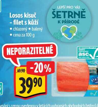 Losos kisuč - filet s kůží  100 g
