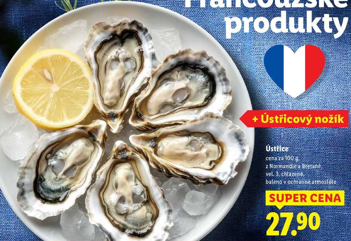 Ústřice, cena za 100 g
