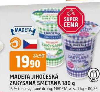Madeta Jihočeská tradiční zakysaná smetana 15 % 180g