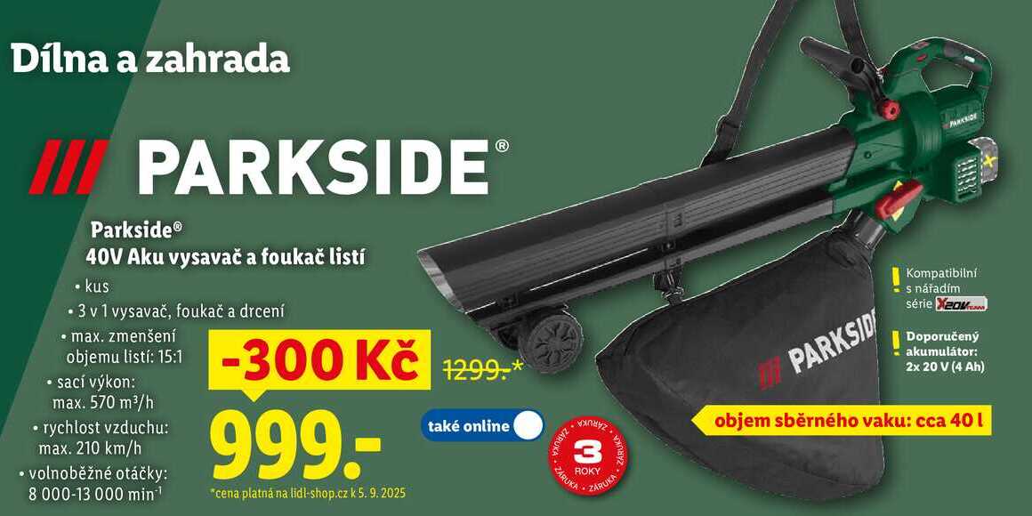 Parkside 40V Aku vysavač a foukač listí 