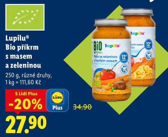 Lupilu Bio příkrm s masem a zeleninou, 250 g