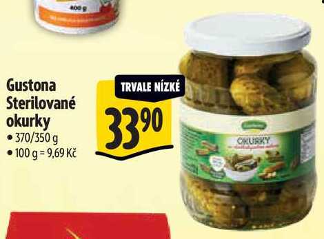 Gustona Sterilované okurky, 370/350 g