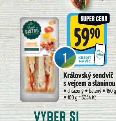   Královský sendvič s vejcem a slaninou  160 g
