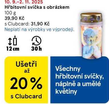 Hřbitovní svíčka s obrázkem, 100 g  