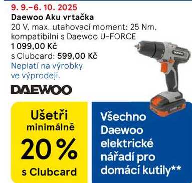 Daewoo Aku vrtačka, 20 V. max. utahovací moment: 25 Nm, kompatibilní s Daewoo U-FORCE  