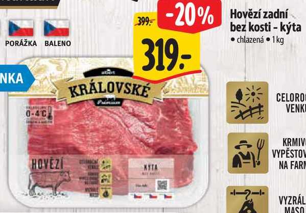 Hovězí zadní bez kosti - kýta, 1 kg