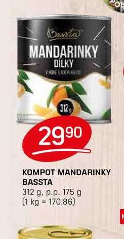 KOMPOT MANDARINKY BASSTA 312 g. p.p. 175 g 