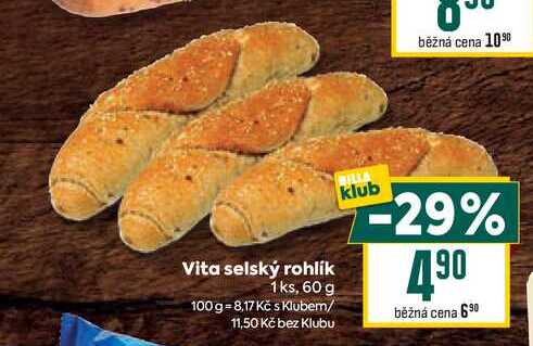 Vita selský rohlík 1 ks, 60 g  