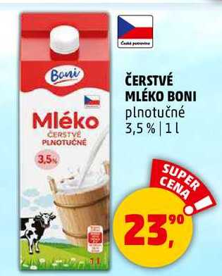 ČERSTVÉ MLÉKO BONI plnotučné 3,5%, 1 l  