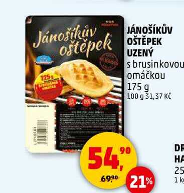JÁNOŠÍKŮV OŠTĚPEK UZENÝ s brusinkovou omáčkou, 175 g  