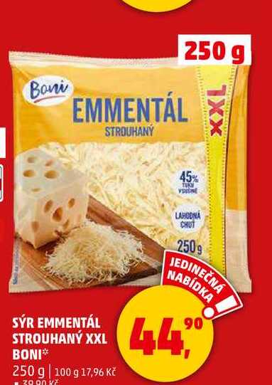 SÝR EMMENTÁL STROUHANÝ XXL BONI, 250 g   
