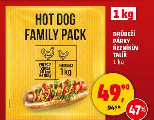 HOT DOG DRŮBEŽÍ PÁRKY ŘEZNÍKŮV TALÍŘ, 1 kg 