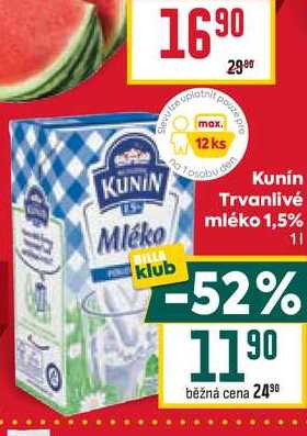 Kunín Trvanlivé Mléko mléko 1,5% 1l