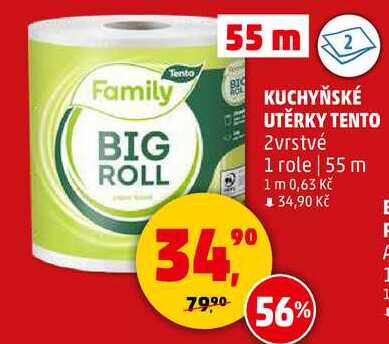 KUCHYŇSKÉ UTĚRKY TENTO,  2 vrstvé, 1 role, 55 m 