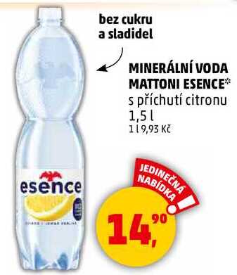 MINERÁLNÍ VODA MATTONI ESENCE s příchutí citronu, 1,5 l