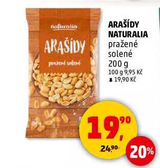 ARAŠÍDY NATURALIA pražené solené, 200 g