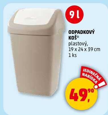 ODPADKOVÝ KOŠ plastový, 19 x 24 x 39 cm, 1 ks 