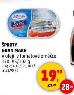 ŠPROTY GRAN MARE v oleji, v tomatové omáčce, 170; 85/102 g  
