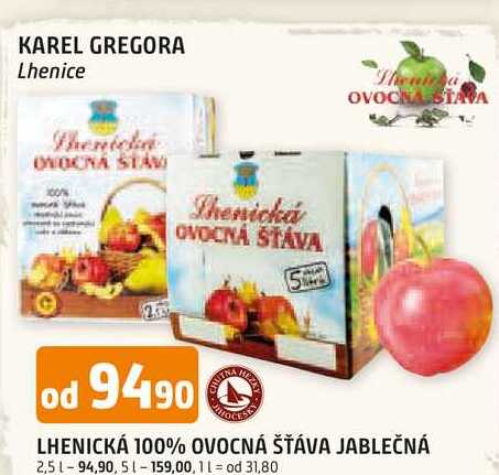 LHENICKÁ 100% OVOCNÁ ŠŤÁVA JABLEČNÁ 2,5l
