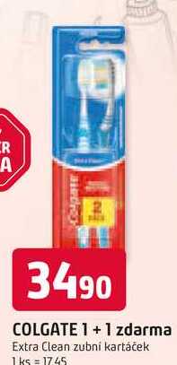 COLGATE 1+1 zdarma Extra Clean zubní kartáček