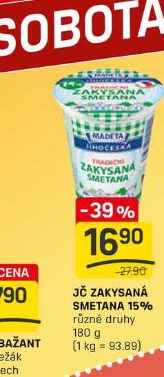 JČ ZAKYSANÁ SMETANA 15% různé druhy 180 g