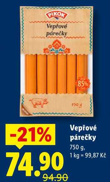 Vepřové párečky, 750 g