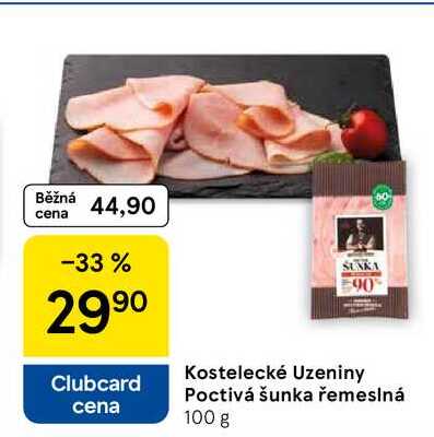 Kostelecké Uzeniny Poctivá šunka řemeslná, 100 g 