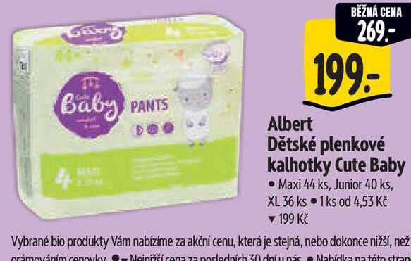  Albert Dětské plenkové kalhotky Cute Baby Maxi 44 ks, Junior 40 ks, XL 36 ks  