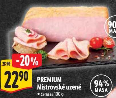 PREMIUM Mistrovské uzené, cena za 100 g 