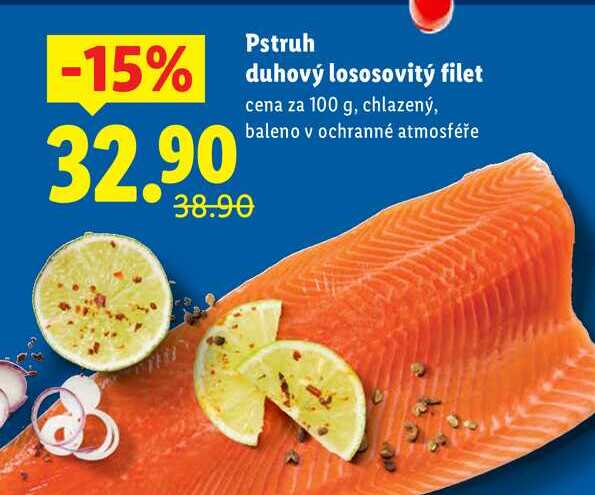 Pstruh duhový lososovitý filet, cena za 100 g