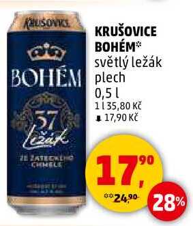 KRUŠOVICE BOHÉM světlý ležák plech, 0,5 l 