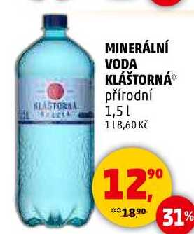 MINERÁLNÍ VODA KLÁŠTORNÁ přírodní, 1,5 l