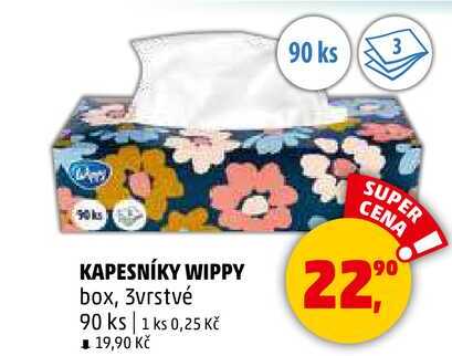 KAPESNÍKY WIPPY box, 3vrstvé, 90 ks  