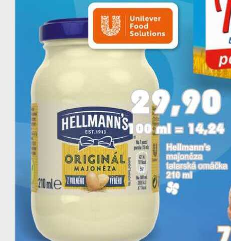 Hellmann's majonéza, tatarská omáčka 210 ml 