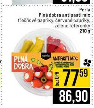 Perla Plná dobra antipasti mix třešňové papriky, červené papriky, zelené feferonky 210 g