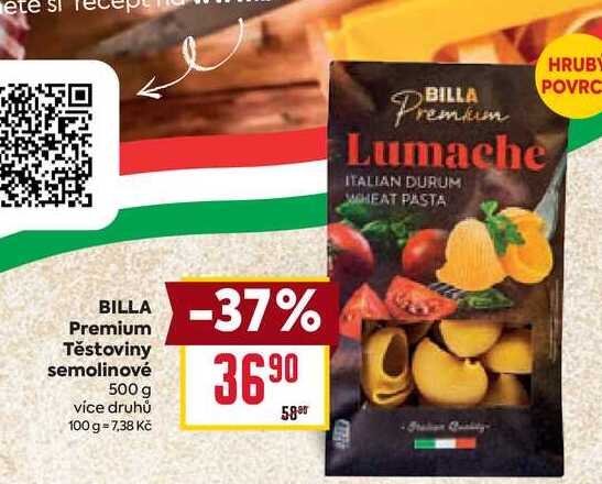 BILLA Premium Těstoviny semolinové 500 g 
