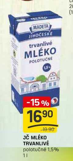 JČ MLÉKO TRVANLIVÉ polotučné 1,5% 1l 