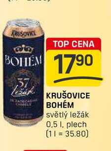 KRUŠOVICE BOHÉM světlý ležák 0,5 l, plech  