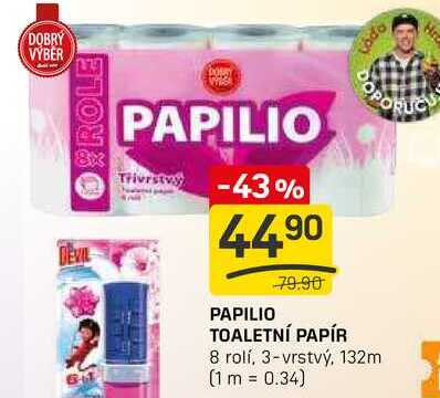 PAPILIO TOALETNÍ PAPÍR 8 rolí, 3-vrstvý 
