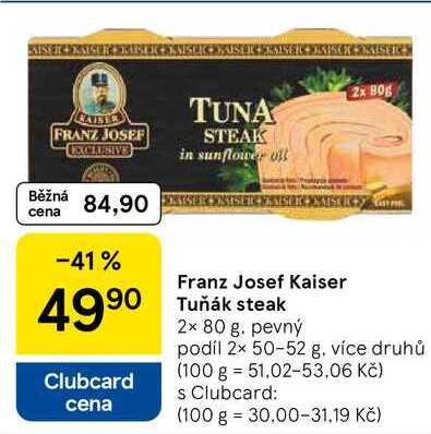 Franz Josef Kaiser Tuňák steak, 2× 80 g