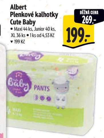 Albert Plenkové kalhotky Cute Baby, Maxi 44 ks, Junior 40 ks, XL 36 ks 