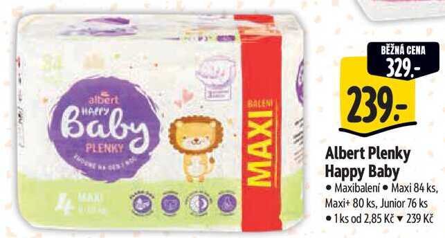 Albert Plenky Happy Baby Maxibalení, Maxi 84 ks, Maxi+ 80 ks, Junior 76 ks 