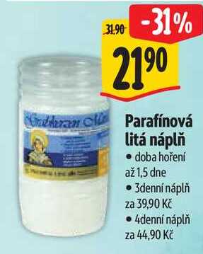 Parafínová litá náplň 